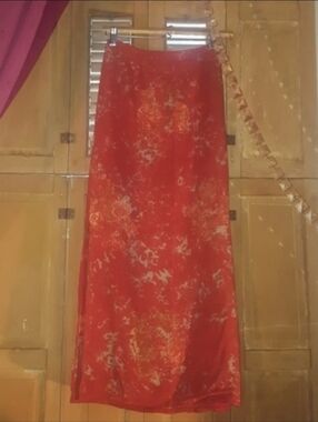 Long Silk Blend Batik Skirt - Small